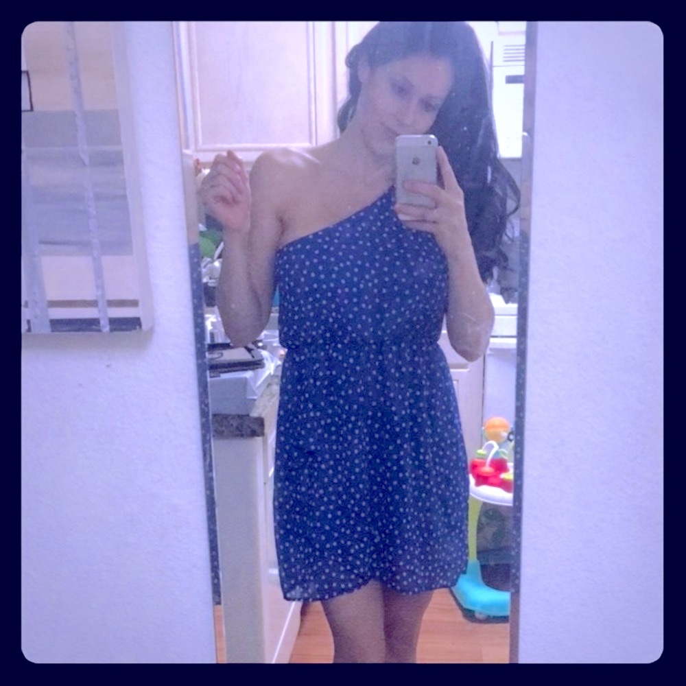 Adorable Dress polka dot flowy loose one shoulder